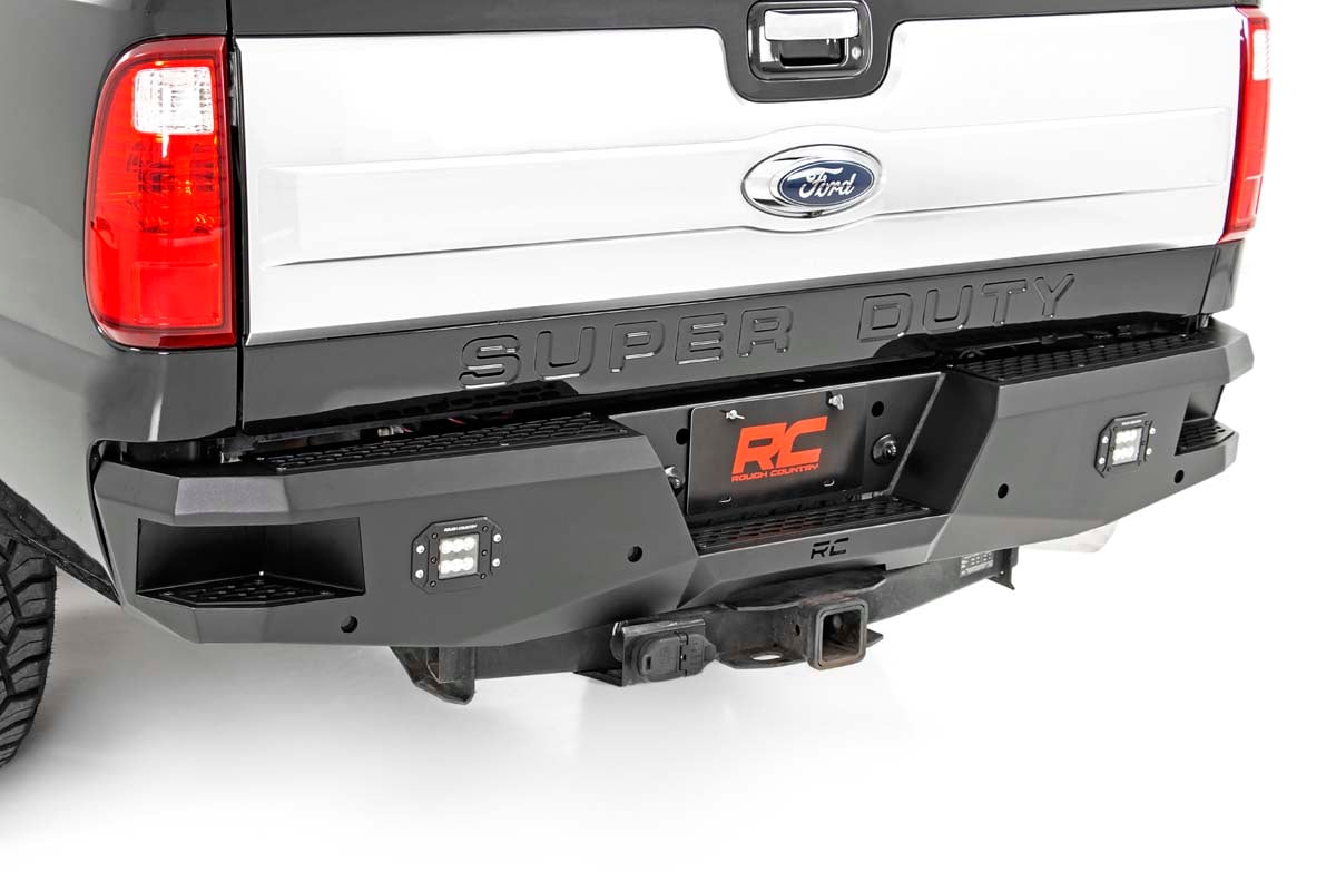 Ford F-350 Super Duty Rear Bumper - Rough Country - LED with Black-Series 2in LED Flush Mount Cubes - Black - '99-'16